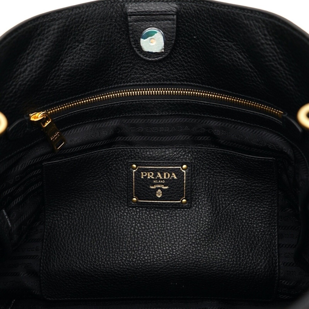 Prada Tote Large Shopping Shoulder Bag Vitello Phenix Black Leather 1BG865 New - Picture 6 of 7